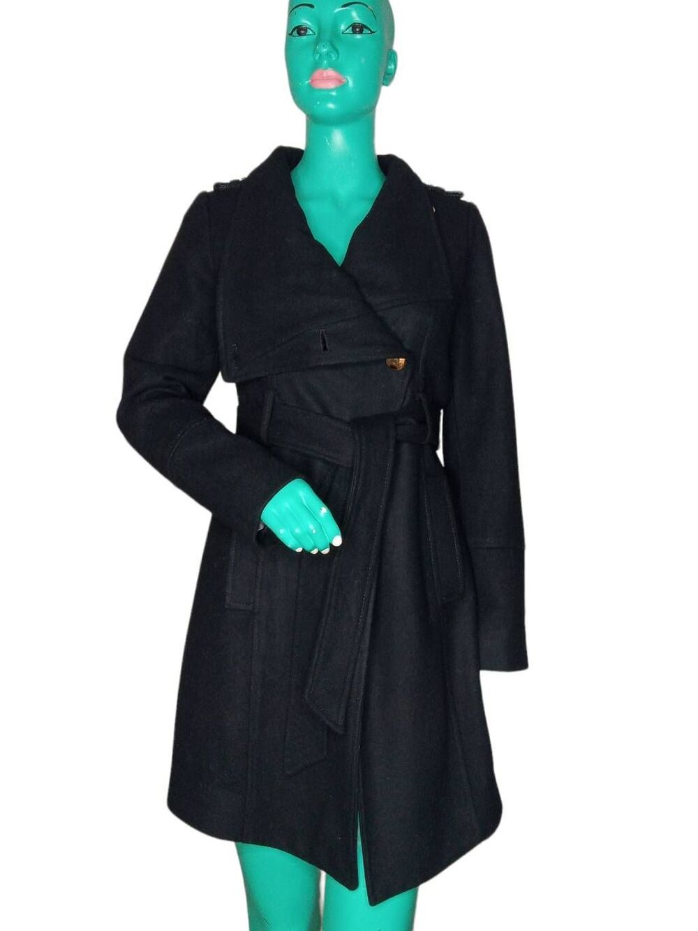 Guess Classic Black Wool Peacoat Size PXS